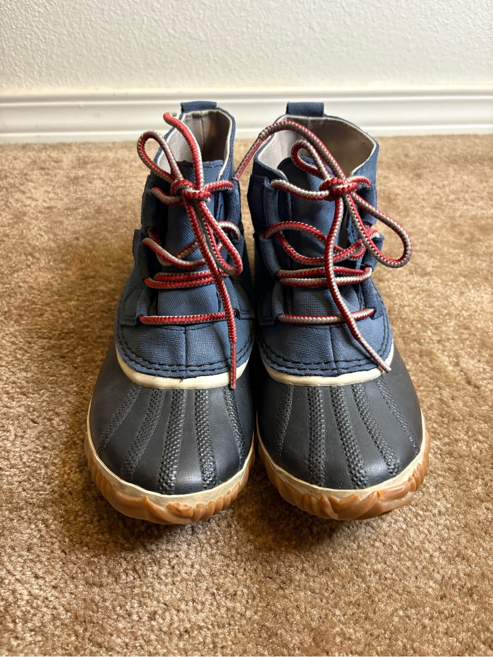 Sorel Navy Blue, Brown & Red Lace-Up Winter Rain Boots